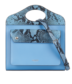 Mini Pocket Bag, Leather, Python Print, Blue, S, 4*